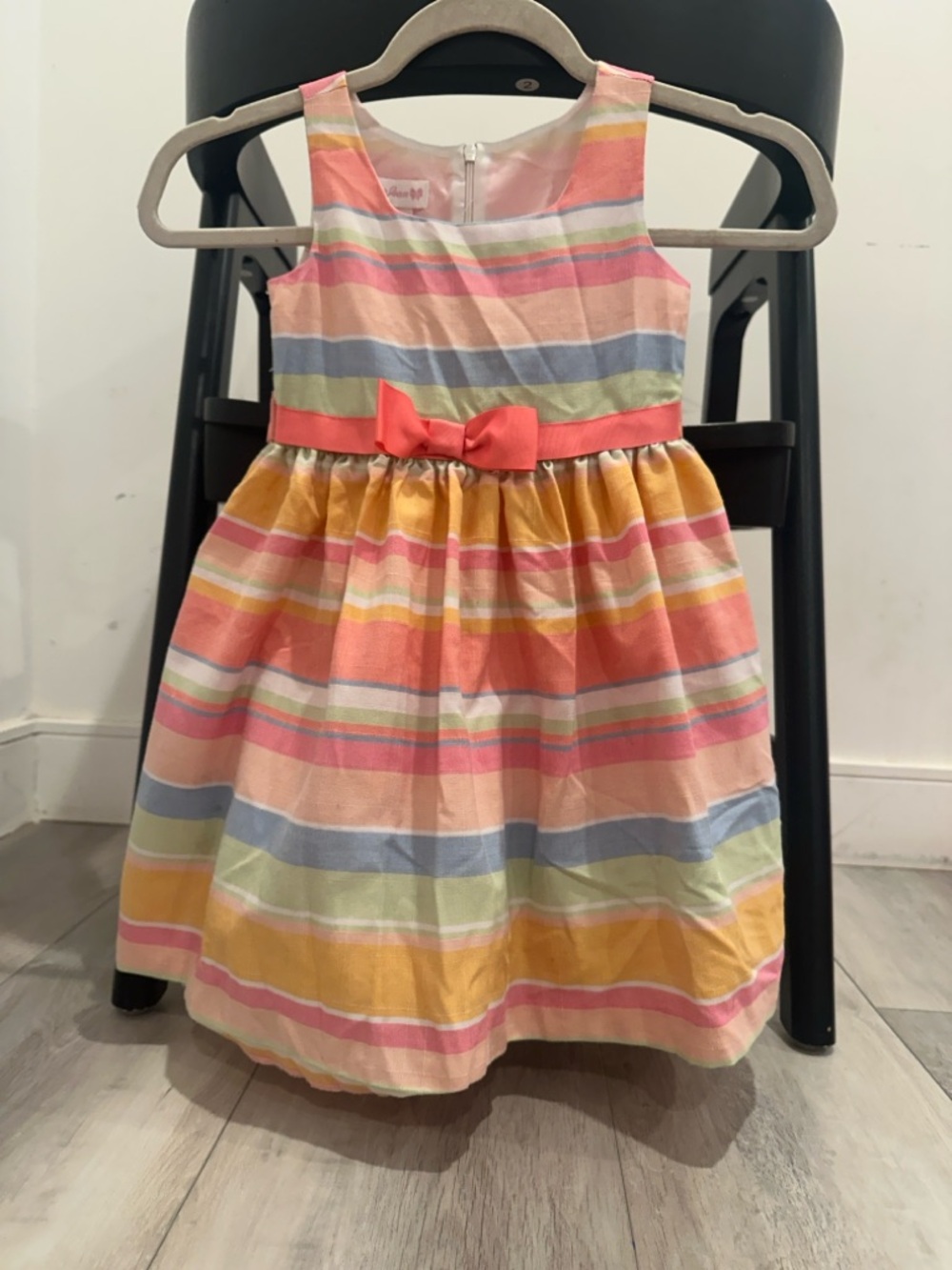 Bonnie Jean 4T Pink Coral and Pastel Stripe Bow Dress